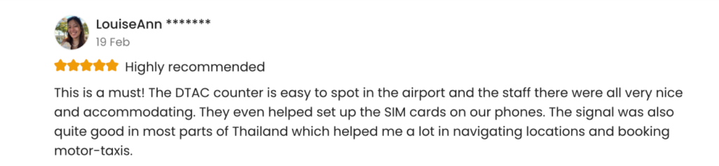 Customer review about the DTAC SIM card redemption in Klook.