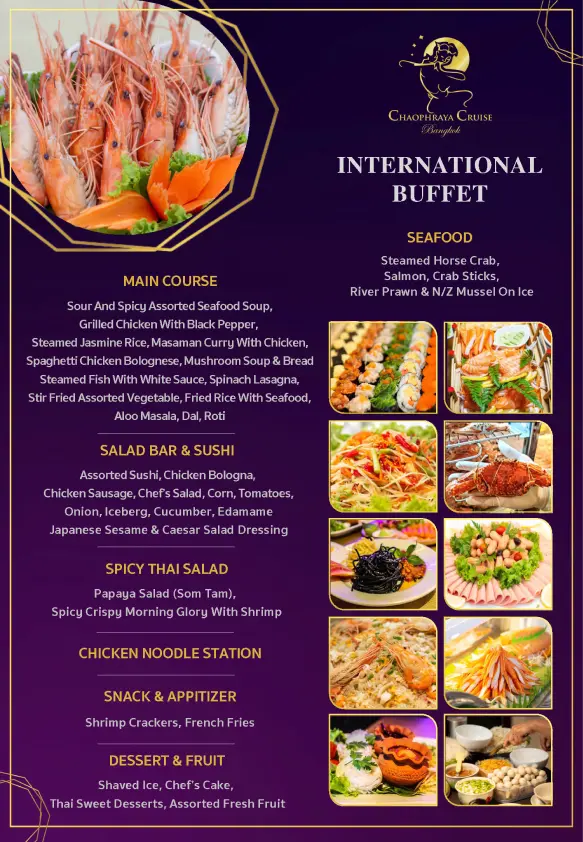 Chaophraya cruise international buffet dinner menu